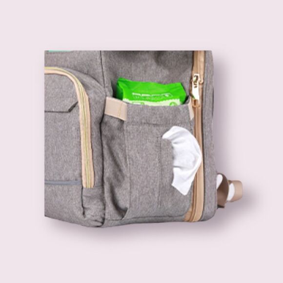 Diaper Bag Backpack with Folding Crib/Changing Station,USB Charge Port in Gray - Picture 7 of 10